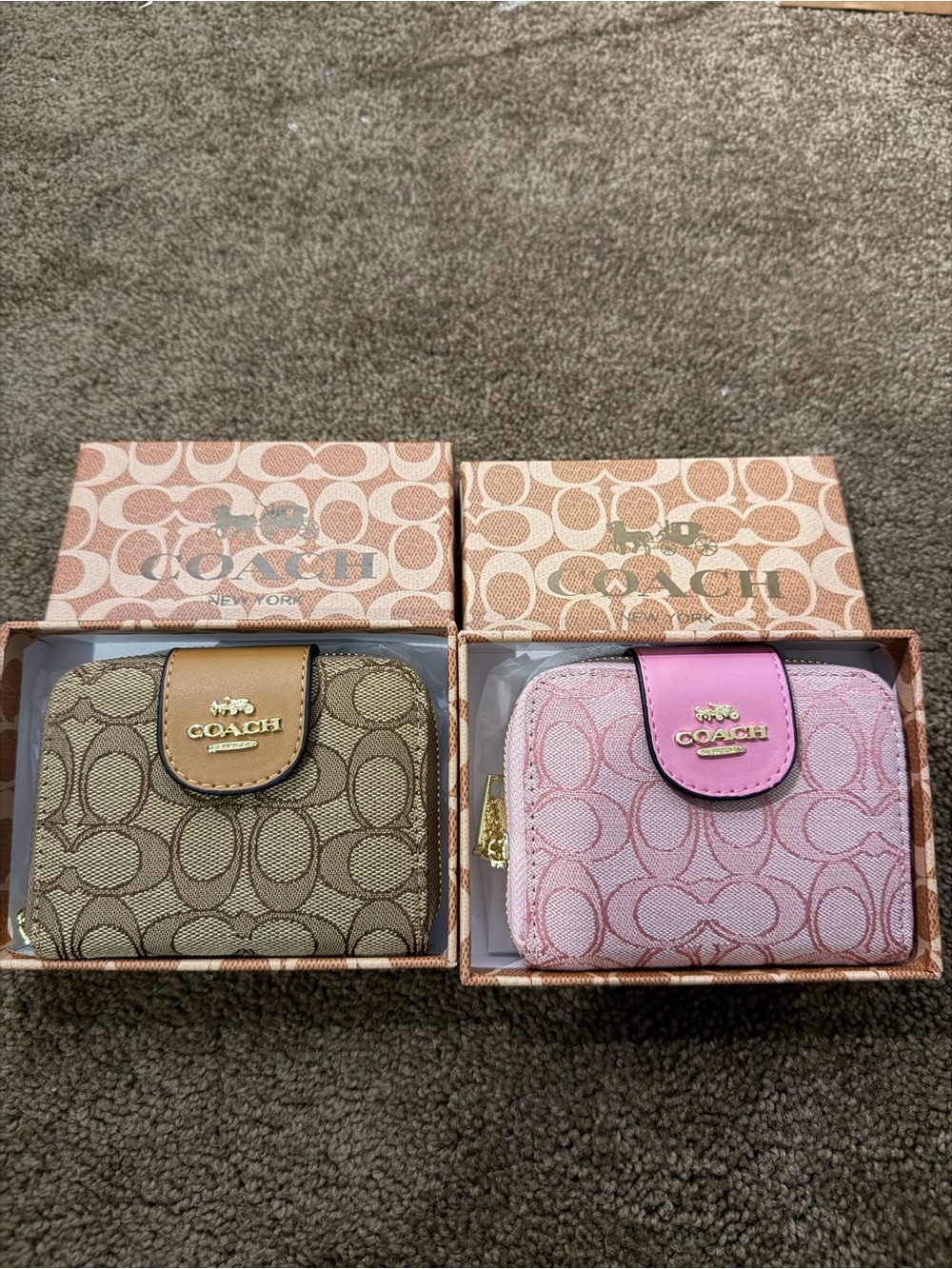 COACH Signature Small Zip Wallet in Pink and Tan